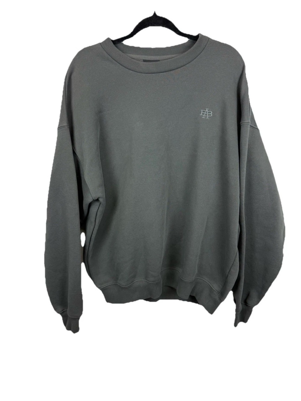 Barbell Gray Fleece Cotton Polyester Crew Neck Pullover Sweatshirt Men's L